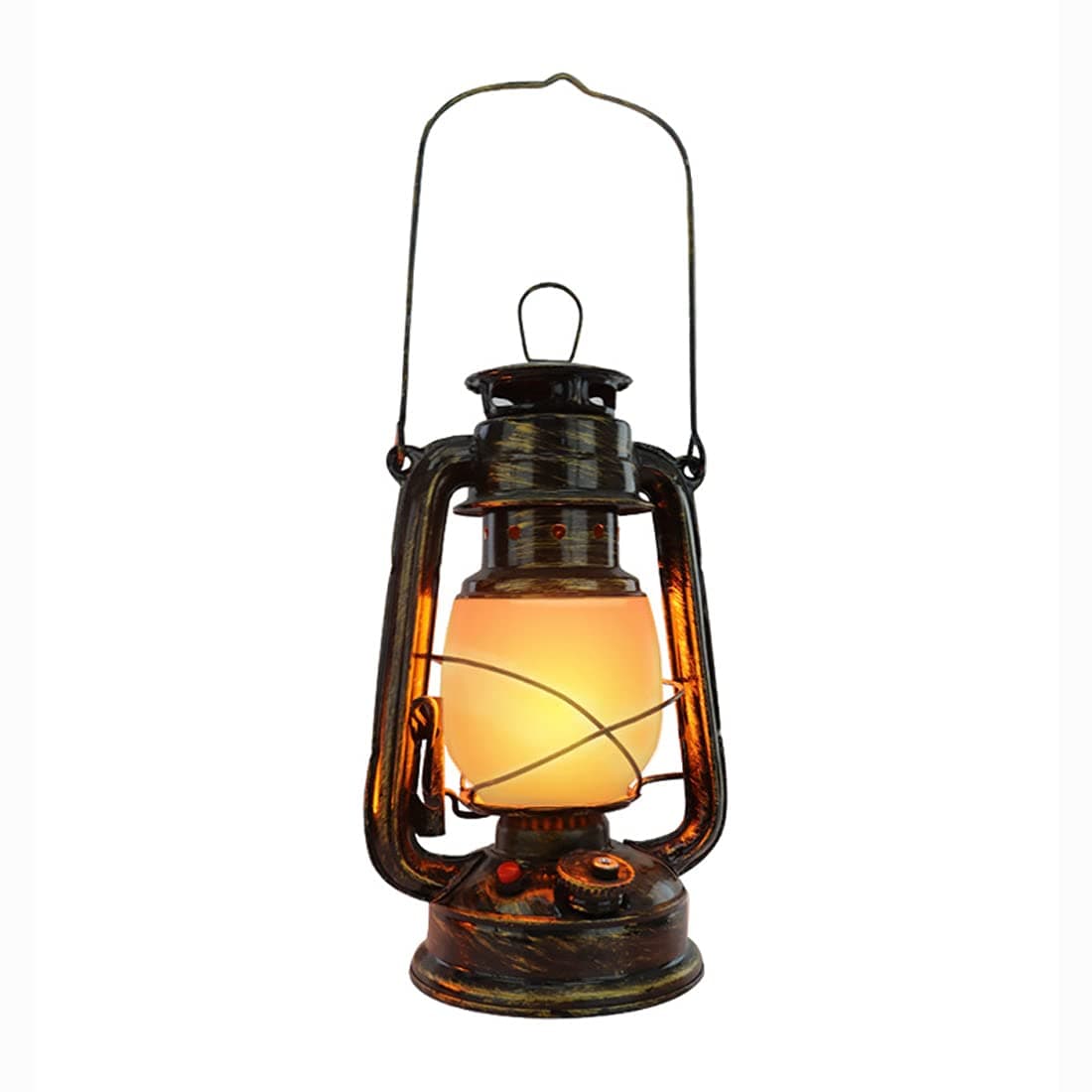 Vintage Lantern Rechargeable LED Battery Camping Lantern Retro Storm Outdoor Cordless Table Lamp Realistic Flame Light Hanging Oil Lamp with Dimmable Switch, 1800 mAh, Bronze