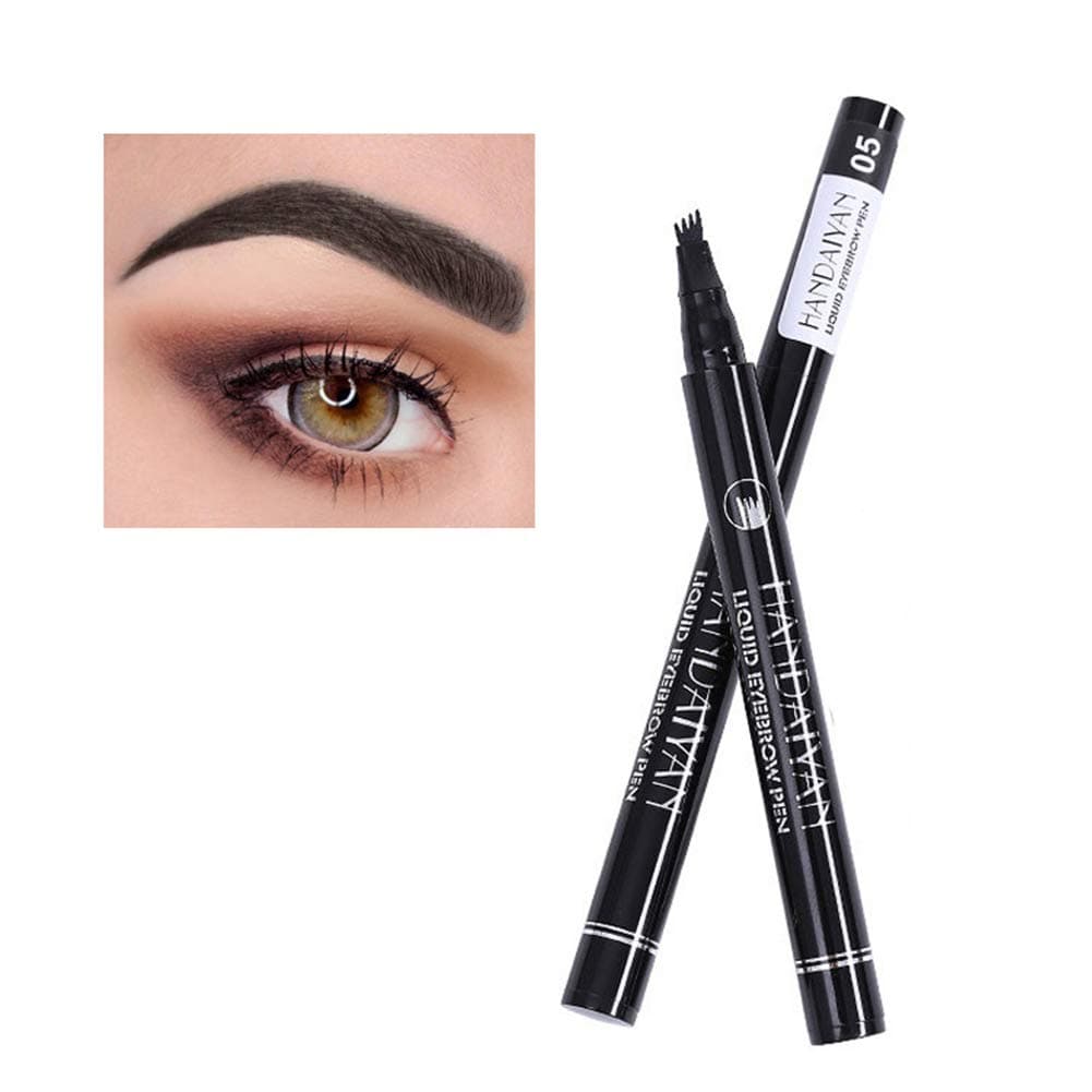 Four Tips Tattoo Eyebrow Pen with Waterproof Ink Gel Tint, Aesy Liquid Eyebrow Pen Microblading Eye Brow Pencil, Smudgeproof Long Lasting Tattoo Eyebrow Pen with a Micro-Fork Tip Applicator (Black #A)