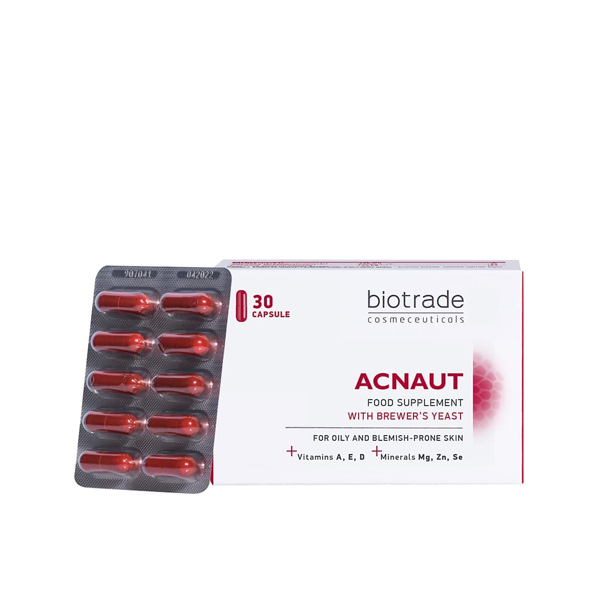 – Biotrade Acnaut Skin Supplements for Oily and Blemish-Prone Skin - Hair and Nails Vitamins for Women & Men with Vitamins, Minerals & Brewer’s Yeast - 30 Capsules