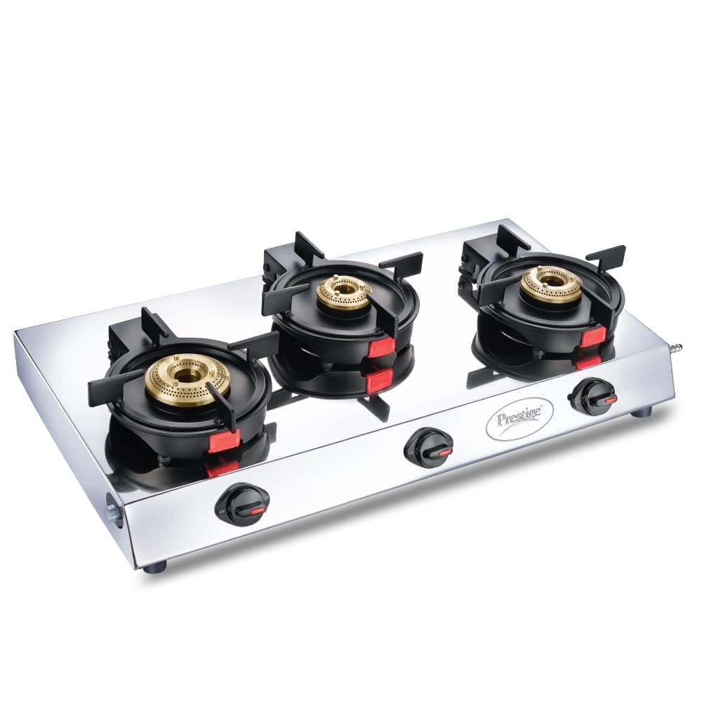 Prestige Svachh Perfect L.P Gas Stove with Liftable 3 Brass Burners(Stainless Steel body, Silver & Black, Auto Ignition)