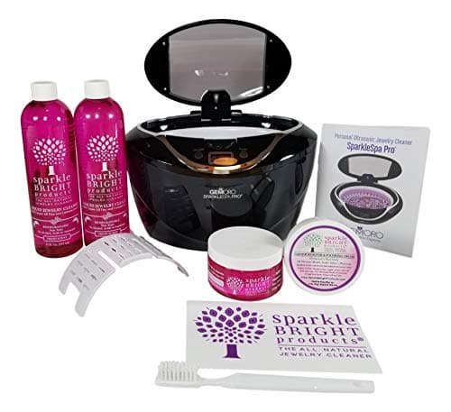 Sparkle Bright Products | GemOro 1790 Sparkle Spa Pro Ultrasonic Choice Jewelry Cleaning Kit, Black | Includes Sparkle Bright All-Natural Jewelry Cleaning Products