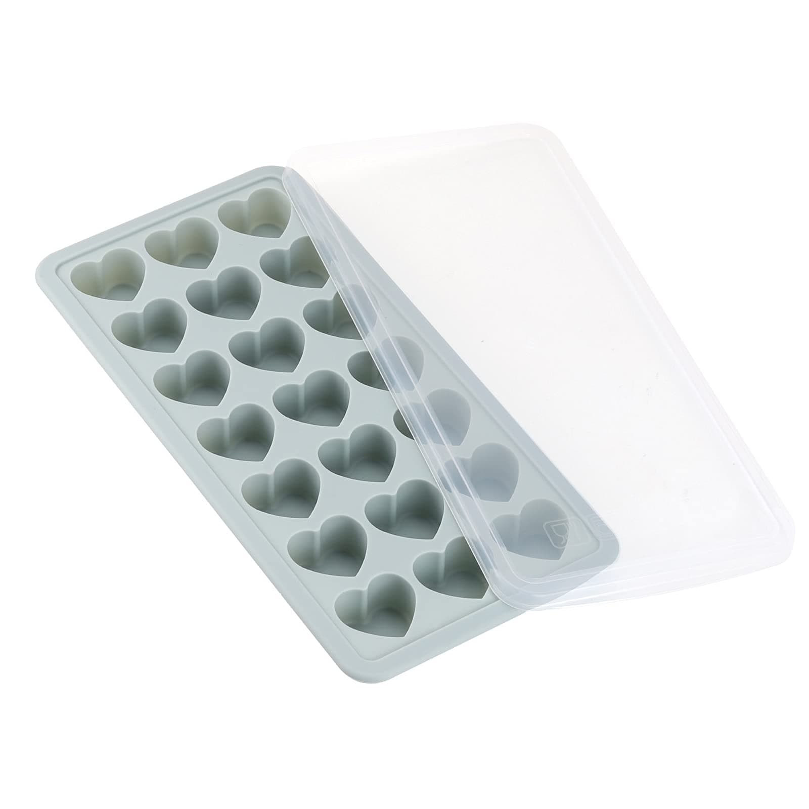 BTYMSHeart Shaped Ice Cube Trays, 21-Cavity Silicone Mold, Easy Release, BPA Free, Stackable, With Lid