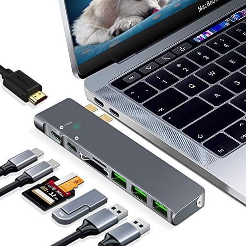 8in1 MacBook Adapter USB C Hub Dock Dongle Multi-Port Thunderbolt 3 hub,3 USB 3.0 Ports,4K HDMI Port, SD/TF Card Reader, MacBook Pro 2019/2018/2017 13 15 inch,MacBook Air2019 2018 13 inc