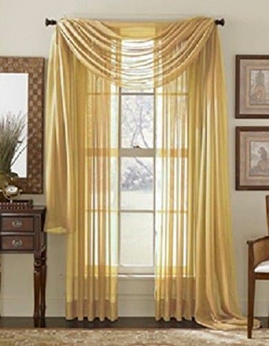 Imperium Comfort Window Scarf 54" W x 144" Long Solid Sheer Curtain Voile Scarf Swag Drapes Valance for Window, Bedroom, Living Room, Kitchen (1 Scarf: 54W Inch x 144L Inch, Gold)