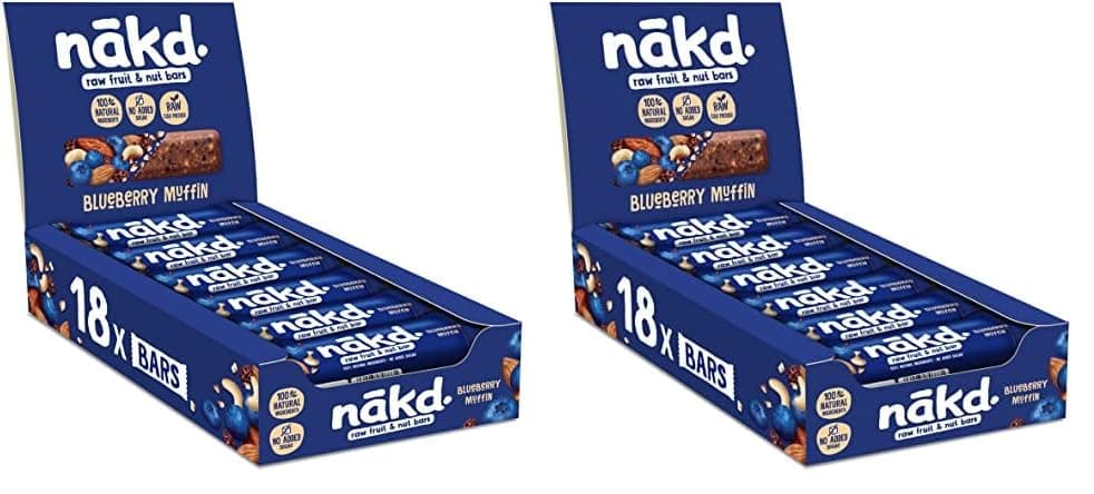 Nakd Blueberry Muffin Natural Fruit & Nut Bars - Vegan - Healthy Snack - Gluten Free - 35g x 18 bars (Pack of 2)