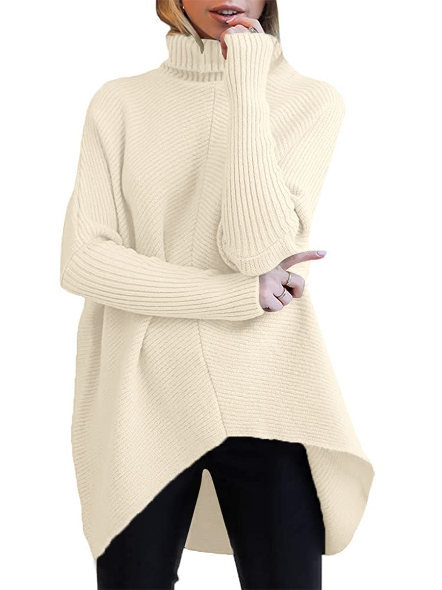 ANRABESS Womens Oversized Turtleneck Batwing Long Sleeve Casual Cozy Baggy Knit Pullover Tunic Sweater 2025 Fall Outfits