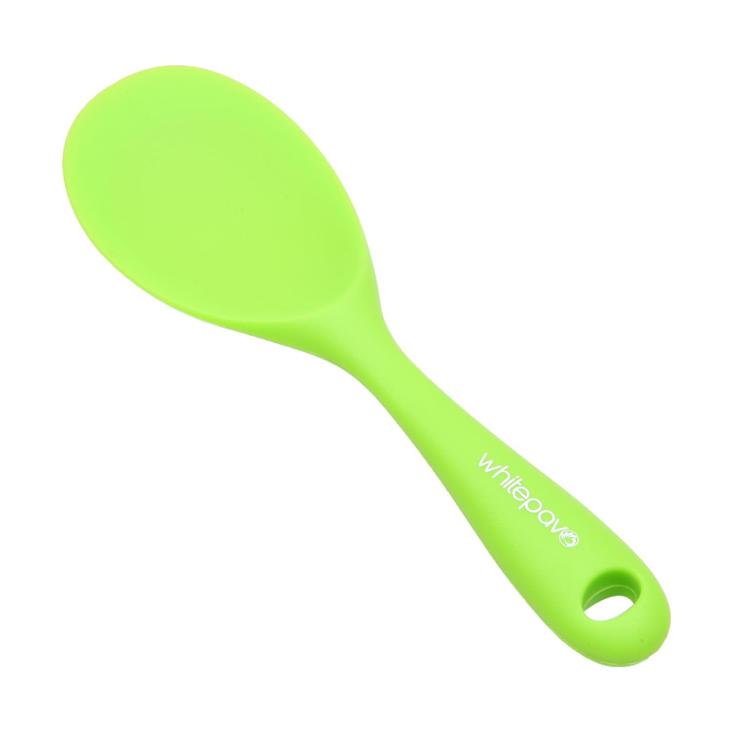 WhitePavo Bright Green Silicone Rice Scoop Paddle Spatula/Flat Spoon with Stainless Steel core – 9 inches – A Must Kitchen Essential