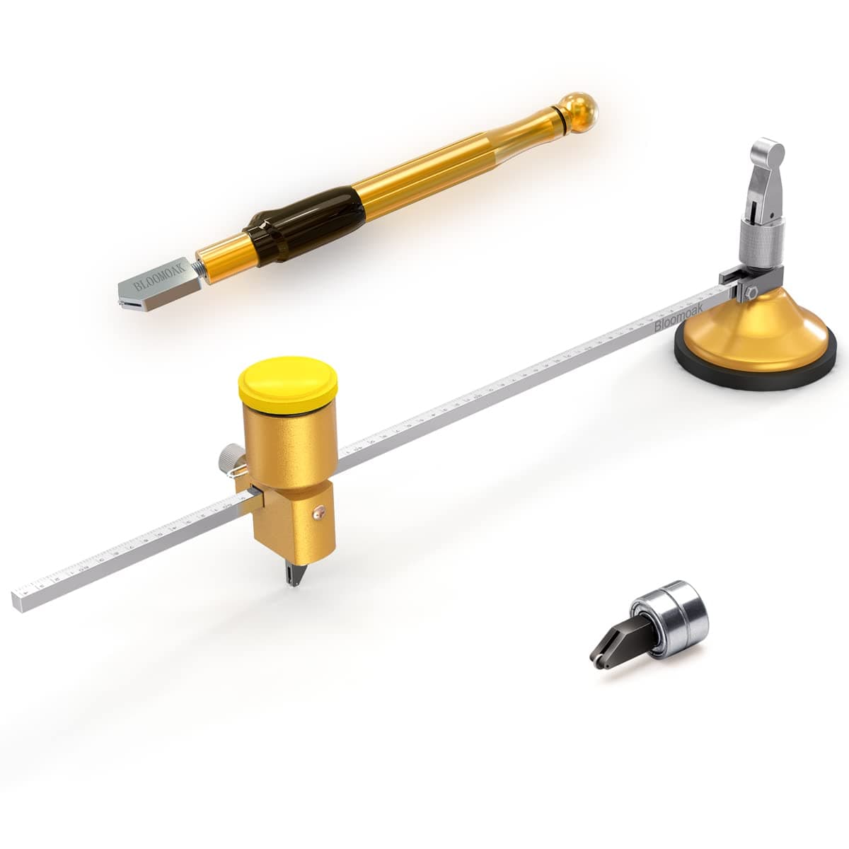 Bloomoak Compass Circular Adjustable Diamond Glass Cutter Tool Set with Round Knob Handle and Suction Cup, 24-inch/60 cm