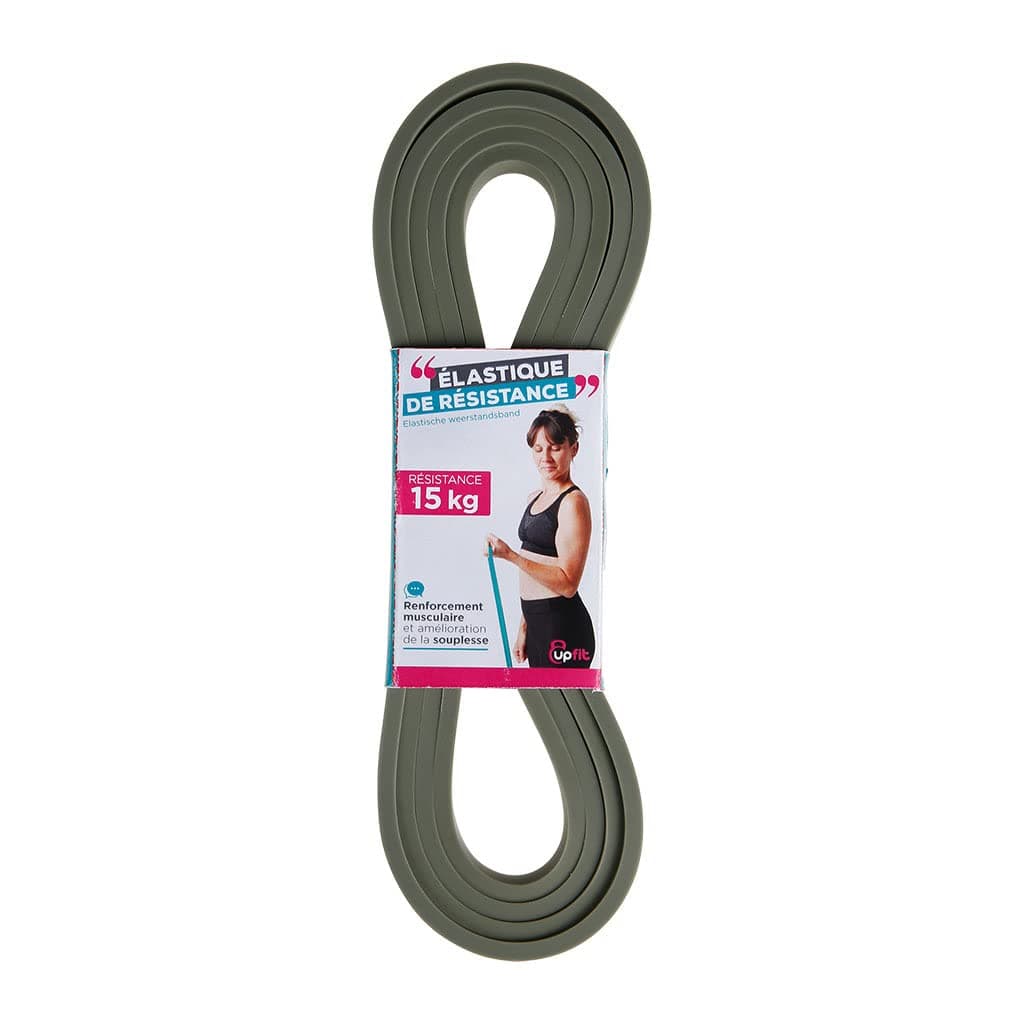 UPFIT - Resistance elastic band, strength training: 15 kg. Designed for bodybuilding, cross-training or physical preparation sessions. Length: 208 cm, Width: 1.2 cm, Grey, NC