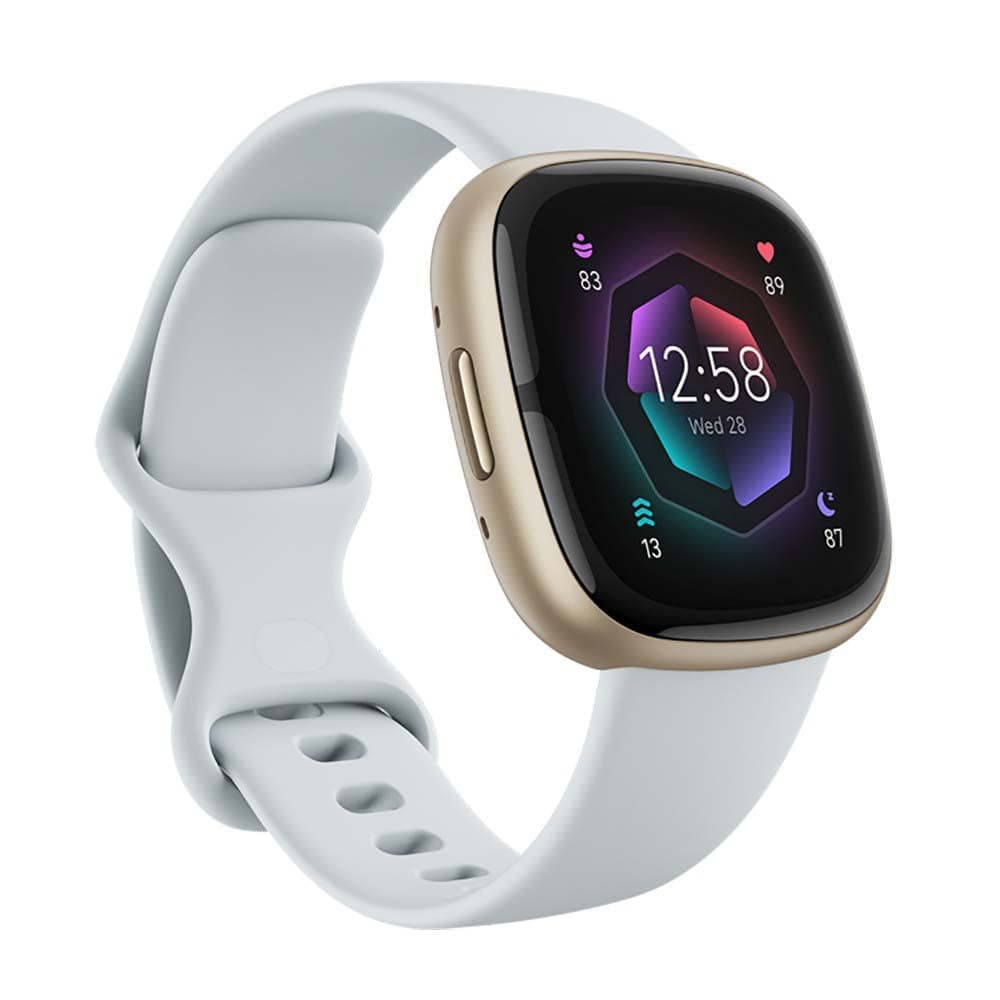 Sense 2 Health and Fitness Smartwatch with built-in GPS, advanced health features, up to 6 days battery life - compatible with Androidâ„¢ and iOS. - Blue Mist/Soft Gold Aluminium, One Size