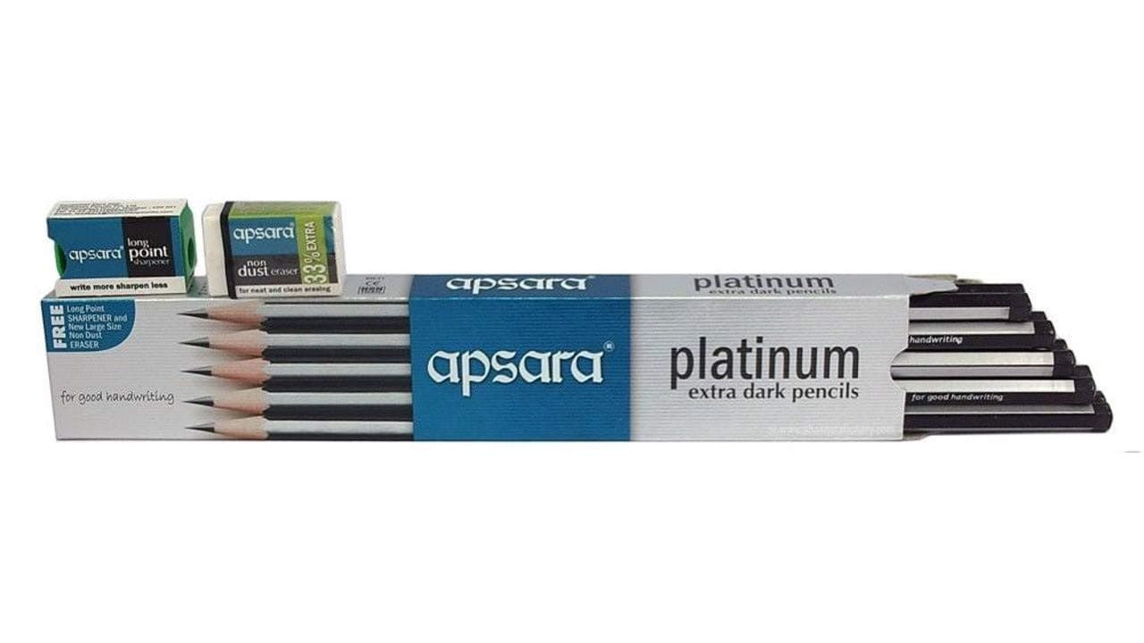 Apsara Platinum Extra Dark Pencils 1 Pack X 10 Pencils + Eraser and Sharpner Free