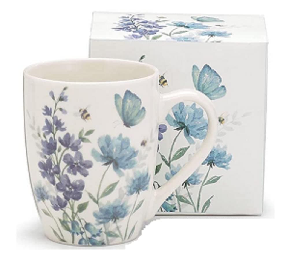 burton+BURTON Wildflower with Butterfly and Bees, 12 Oz, Lavender and Blue, Porcelain, Kitchen Accessories
