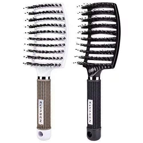 Boar Bristle Hair Brush, Hair Brush Vent Hair Brush for Long, Thick, Thin, Curly & Tangled Hair Women & Men (White & Black)