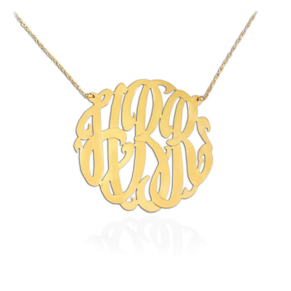 Monogram Necklace - 1.25 inch Custom Monogram - 24K Gold Plated Sterling Silver - Personalized Monogram - Initial Necklace - Made in USA