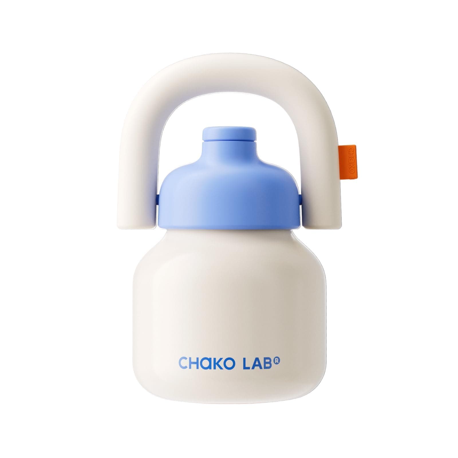 CHAKO LAB Water Bottle with Straw and Carry Handle | Wide Mouth vacuum insulated stainless steel Bottles | Reusable, leak-proof and BPA-free | 33oz(White&Blue)
