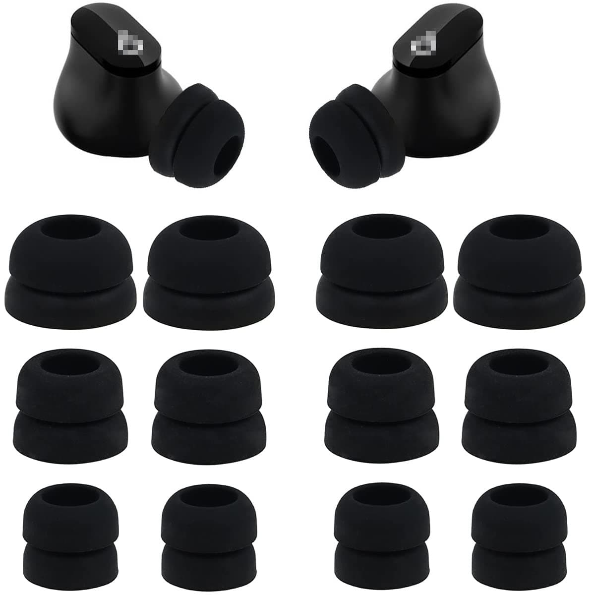 JNSA Ear Tips Compatible with Beats Studio Buds, 6 Pairs Double Flange Silicone Eartips Earbuds Earplug Ear Cap Replacement for Beats Studio Buds, S/M/L Size (Black) DF6PB