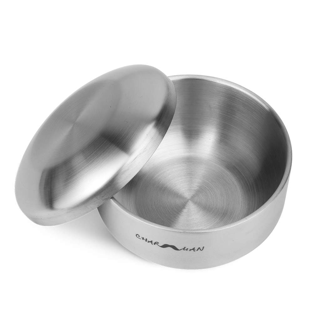 Stainless Steel Shaving Soap & Cream Bowl with Lid | Three-walls Heat Preservation | Heavy Weight Steel