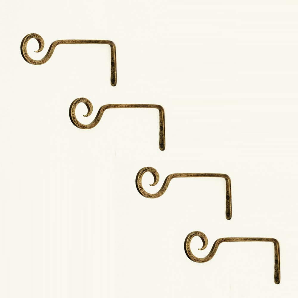 SADHUBELA Handmade General Hanger - Set of 4 Wall Mount Hooks - Antique Golden Wall Decor Lantern, Planter and Bell- Hanger