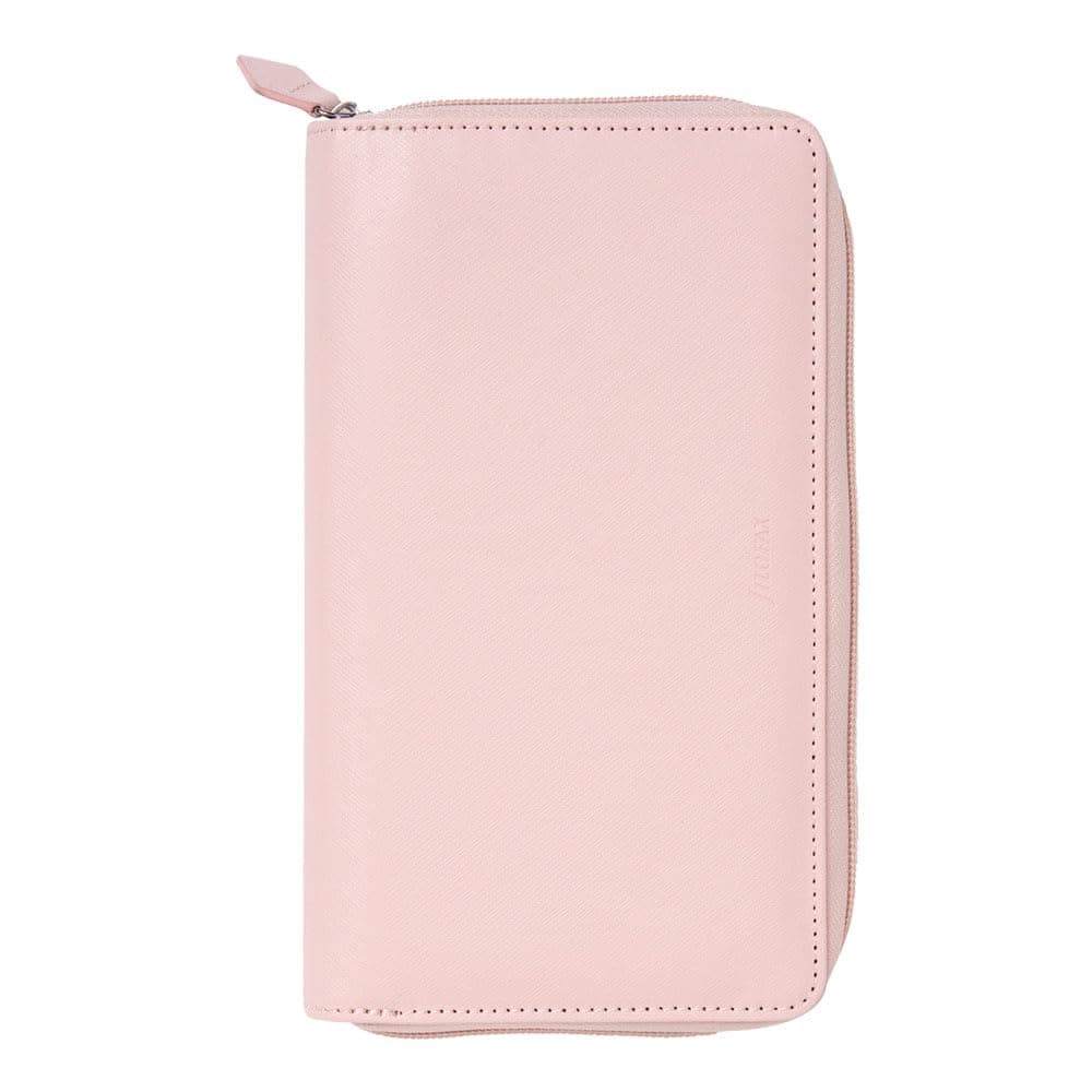 Filofax Saffiano Zip Organizer, Personal Compact Size, Blush - Cross-Grain, Leather-Look, Six Rings, Week-to-View Calendar Diary, Multilingual, 2025 (C022699-25)