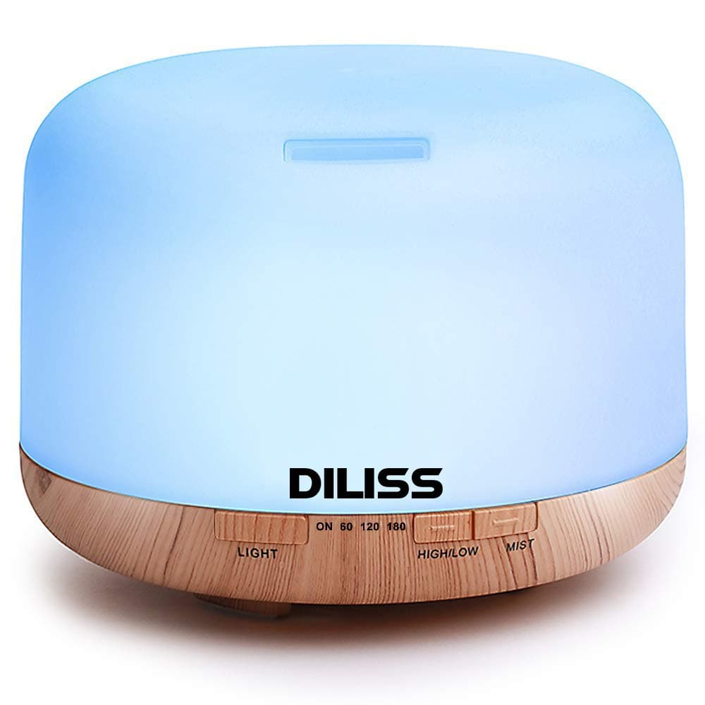 DILISS 500ml Premium, Essential Oil Diffuser, 5 in 1 Ultrasonic Aromatherapy Fragrant Oil Vaporizer Humidifier, Timer and Auto-Off Safety Switch, 7 LED Light Colors
