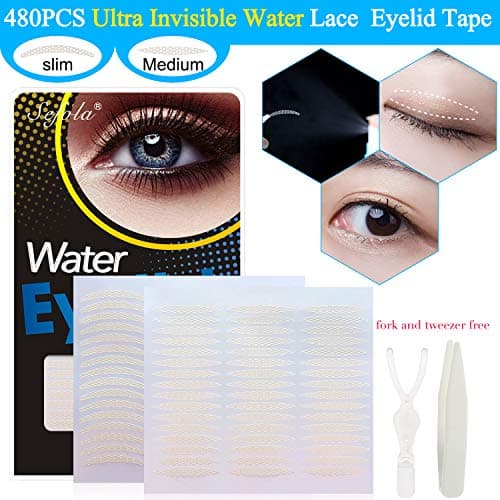 480 PCS Water Eyelid Tape Ultra Invisible Beauty Double Eyelid Tape Stickers Instant Eye Lift Without Surgery (240PCS Slim+240PCS Medium)