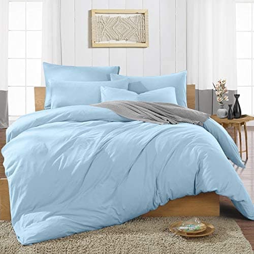 100% Egyptian Cotton, 400 Thread Count, 1 Zipper Closure Duvet Cover and 2 Pillow Cover Silky & Breatheable, Light Blue Solid, King Size.