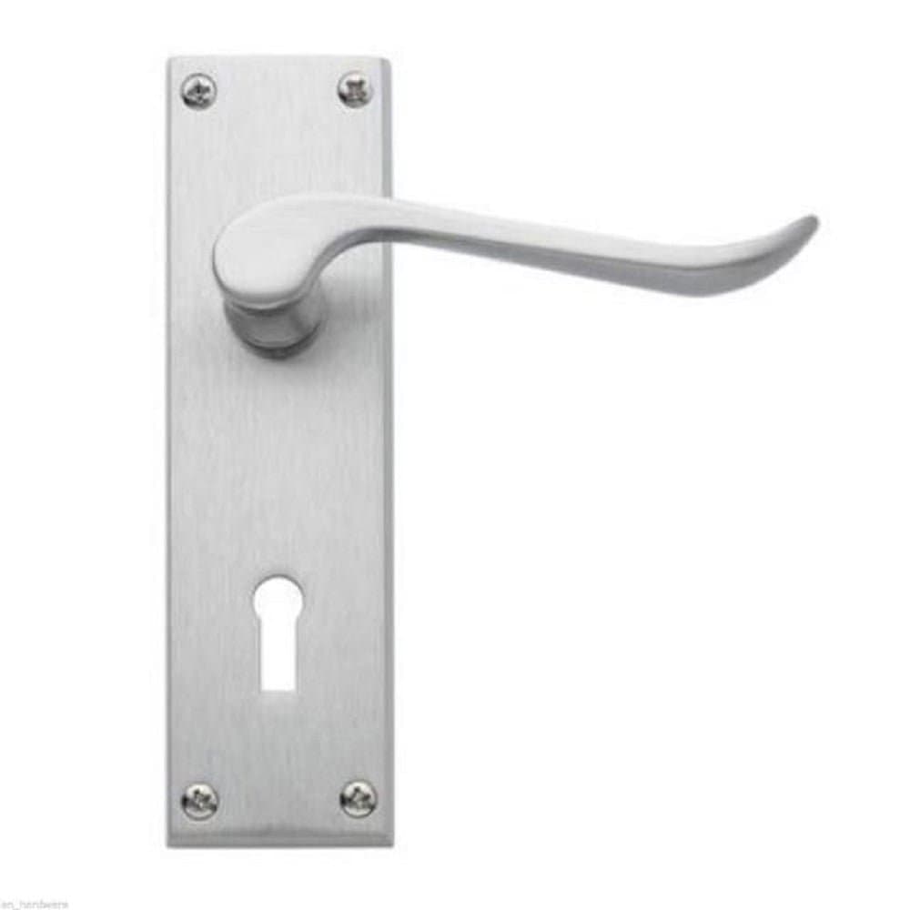COSMO Satin/ Polished Chrome Euro Profile Lock Door Handles 57mm Centres (238mm Long)