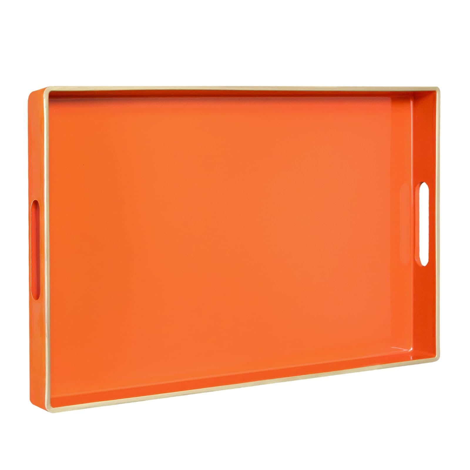 MAONAME Orange Serving Tray with Handles, Modern Decorative Trays for Coffee Table, Plastic Rectangular Trays for Ottoman, Bathroom, Halloween Decor, 15.8” x 10.2” x 1.4"