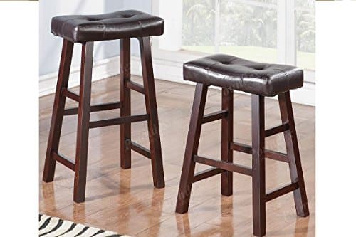 Espresso Wood Saddle Back Stools with Bonded Faux Leather Seat (Set of 4) (29 Inch)