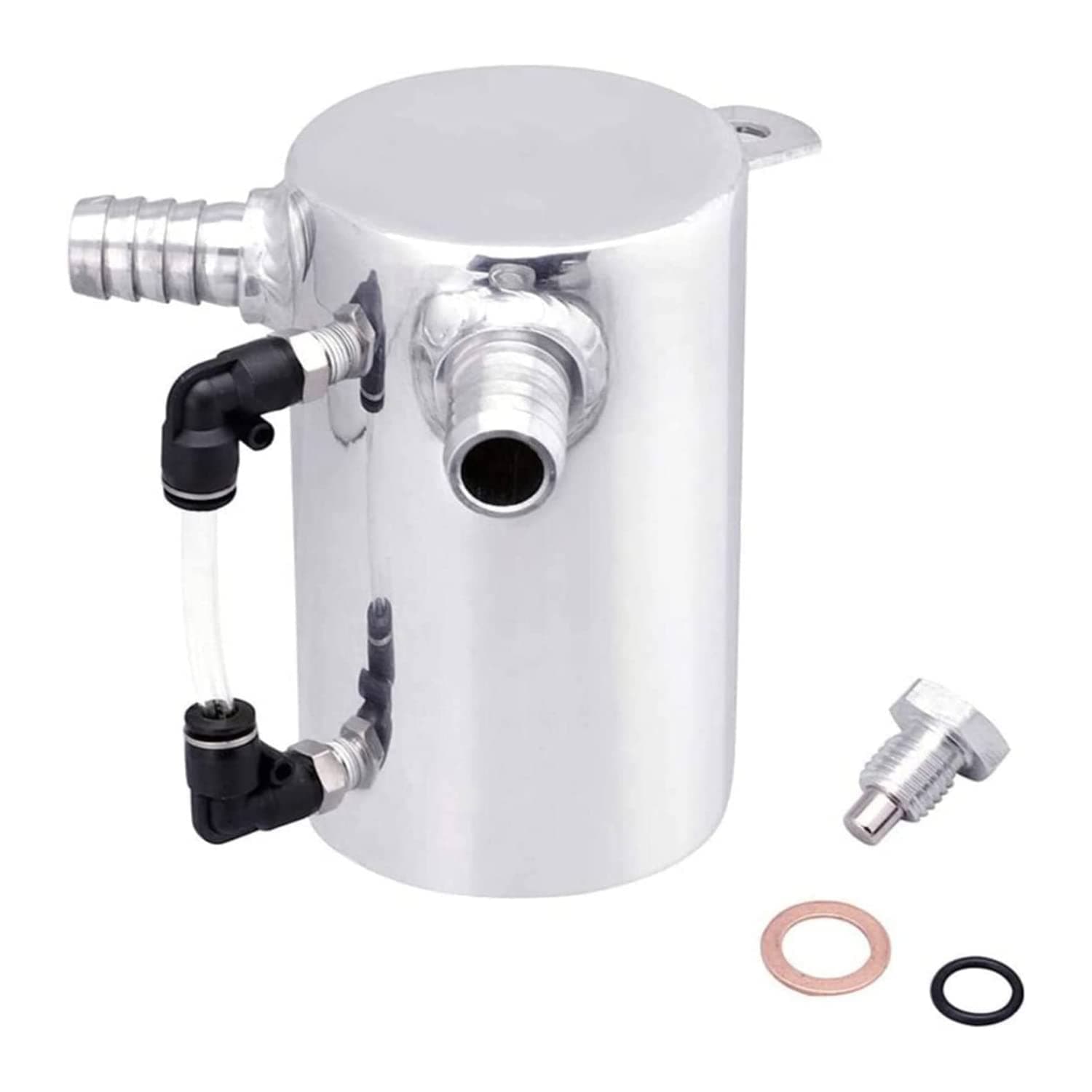 Oil Catch Can Breather Tank Reservoir 0.5L Polished Aluminum with 19mm 3/4” Barb Inlet Outlet Silver