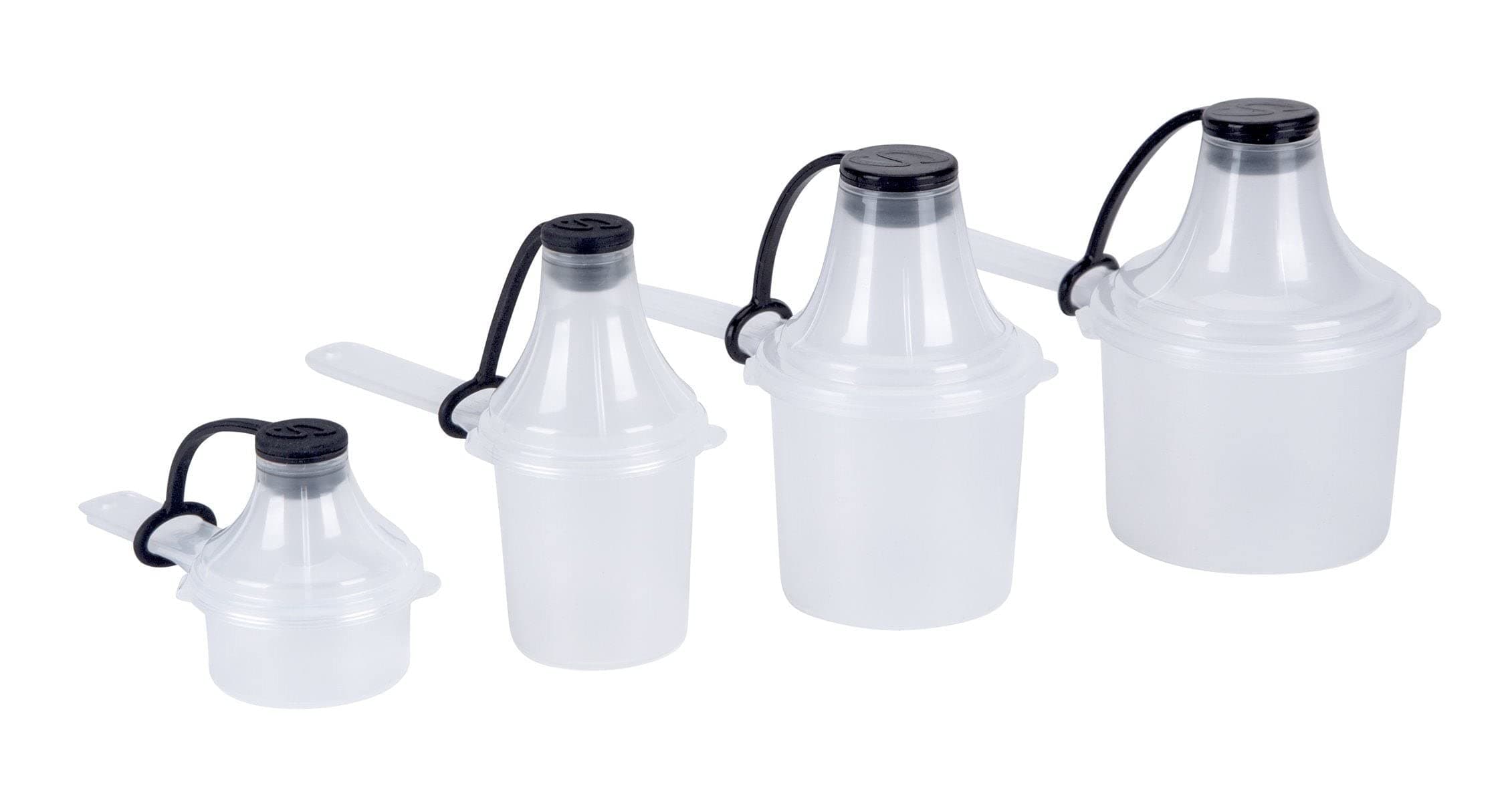 The Scoopie Quad Pack - Portable Scoop and Funnel - Travel Container - Baby Formula and Protein Funnel - Supplement Dispenser - For Water Bottles - Shaker Bottle (15cc/30cc/60cc/90cc, White - 4 Count)