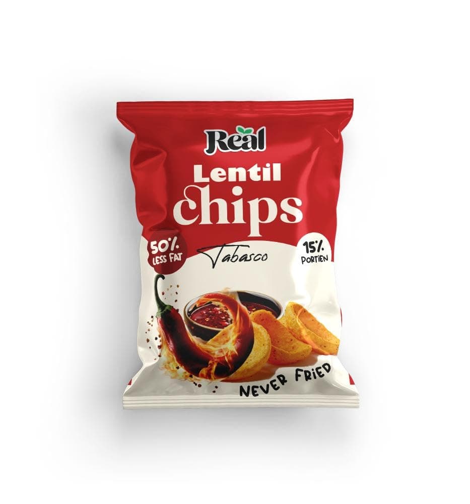 Chips - Lentil Chips – Tabasco Flavor, 60g Pack – 50% Less Fat, Never Fried, Crunchy & Spicy Healthy Snack