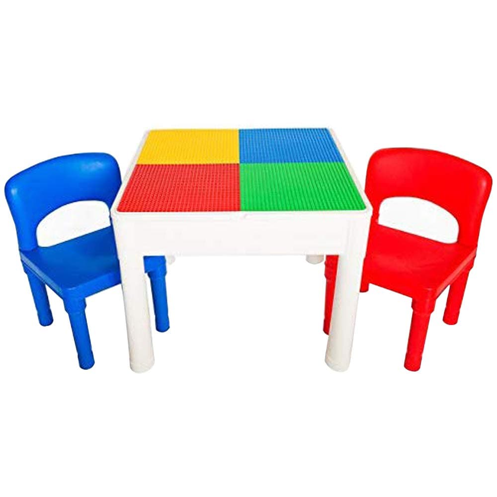 Playbuild Kids 4 In 1 Play & Build Table Set- Kids Table And Chairs Sets For Indoor Activity, Outdoor Water Play, Toy Storage & Building Block Fun Includes 2 Toddler Chairs,