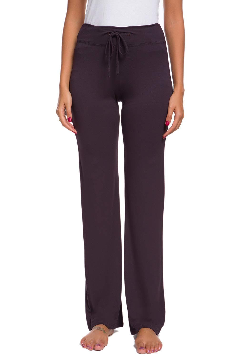 Women's Long Modal Comfy Drawstring Trousers Loose Straight-Leg for Yoga Running Sporting (Coffee, XL)