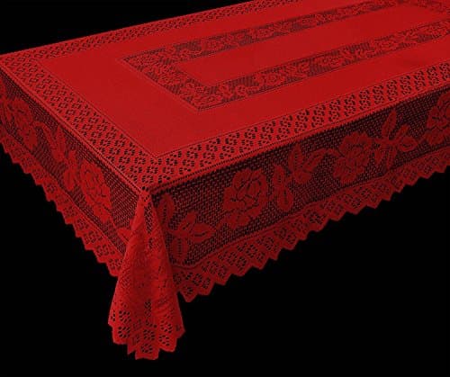 Tablecloth Grega Design Brazilian Lace 59x86 Inches Red Color 100 Percent Polyester