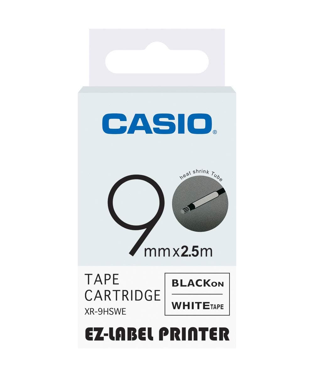 Casio XR-9HSWE Heat Shrink Tube Label Printer Tape (Black and White)