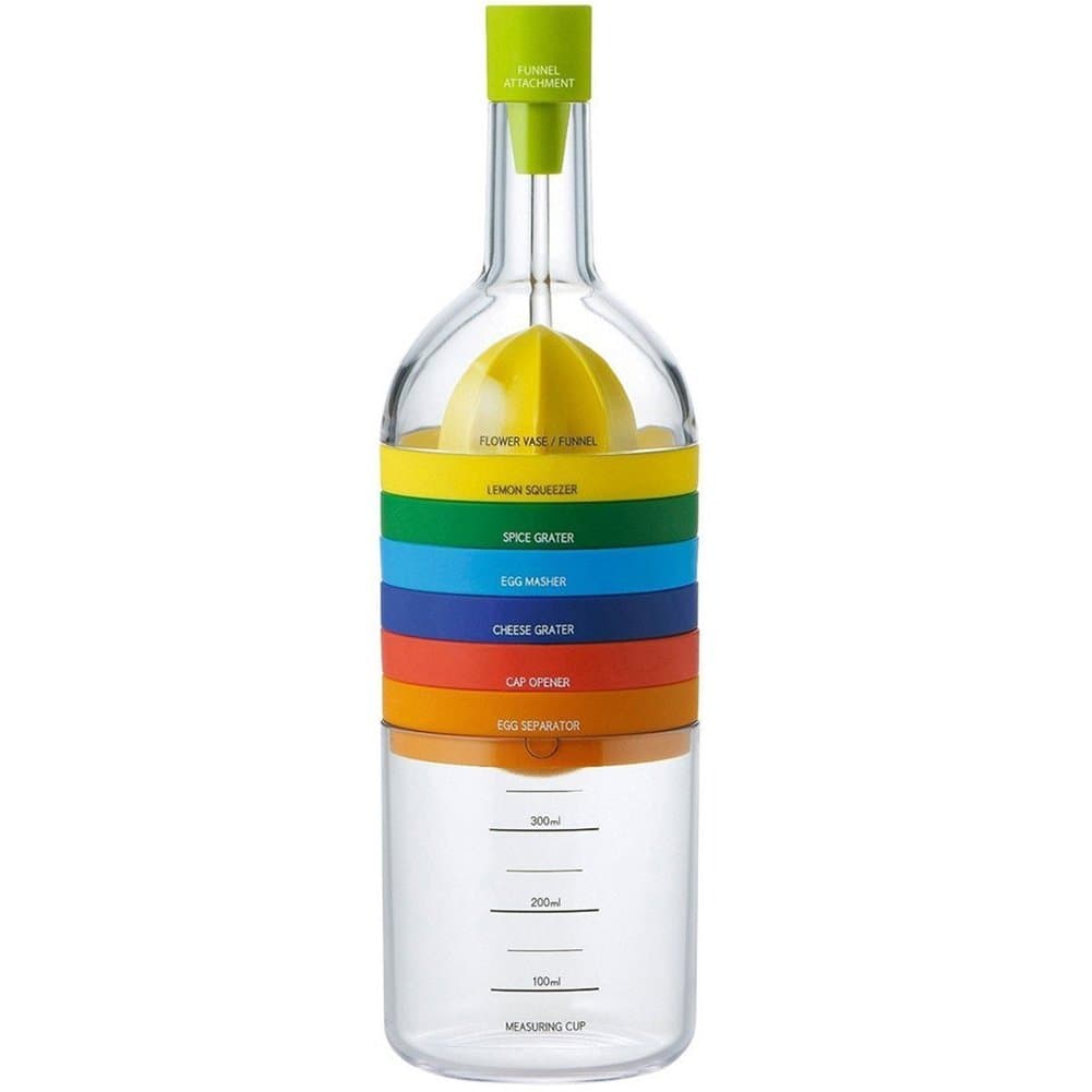 Eunice house 8 in 1 Kitchen Tool, Multipurpose Function Kitchen Accessorie Bottle Essential Gadgets(funnel,lemon squeezer,spice grater,egg masher,cheese grater,egg seperator,measuring cup,can opener)