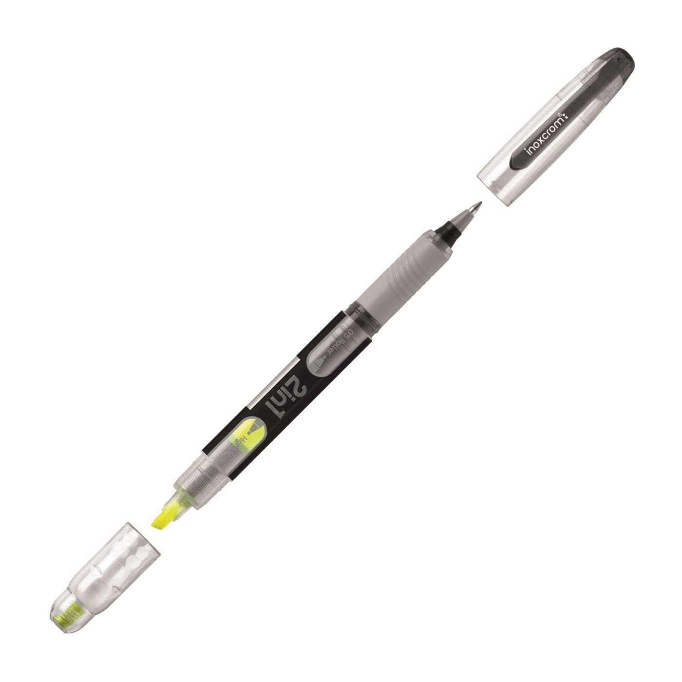 Inoxcrom Office Free Ink Grip 0.5mm 2-in-1 Liquid Ink Fine Line Rollerball Pen and Highlighter - Blue (Pack of 12)