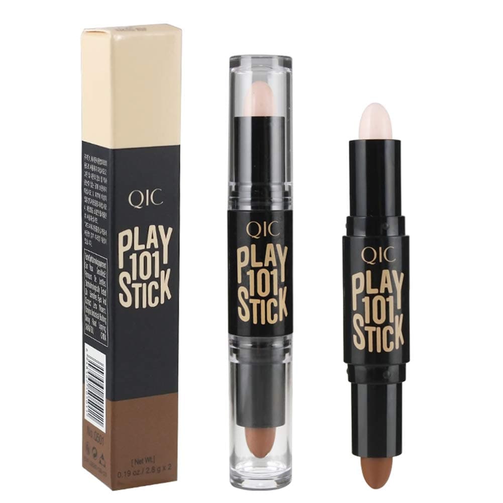 Double-Head Make up Concealer Contouring Face Highlighters Sticks, Highlighter Three-Dimensional Face Brightening Pen (Ivory-dark coffee)
