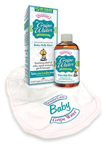 Bundle-2 Items Gripe Water & Free Baby Bib by Gentle Care - Top Choice for Babies with Colic Upset Stomach Gas Fussy Hiccups or Teething with Ginger Fennel & Chamomile