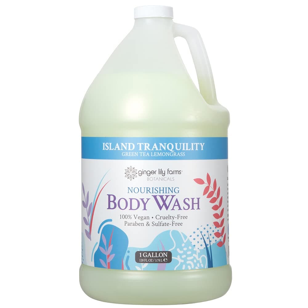 Ginger Lily Farms Botanicals Nourishing Body Wash, Island Tranquility, 100% Vegan & Cruelty-Free, Green Tea Lemongrass Scent, 1 Gallon Refill (128 fl. oz.)
