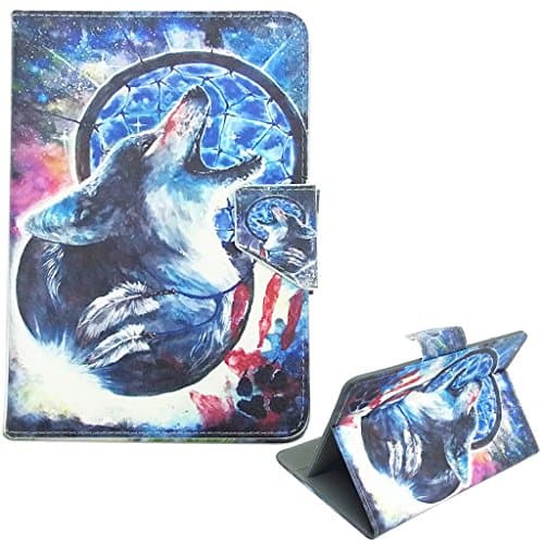 Case Guard® Wolf Howling With Dream Catcher 7" - 8" Universal Tablet Folio Case (Universal Case, Stand, Magnetic Cover Strap) Including for Google Nexus 7 (2013) / FHD (by Asus)