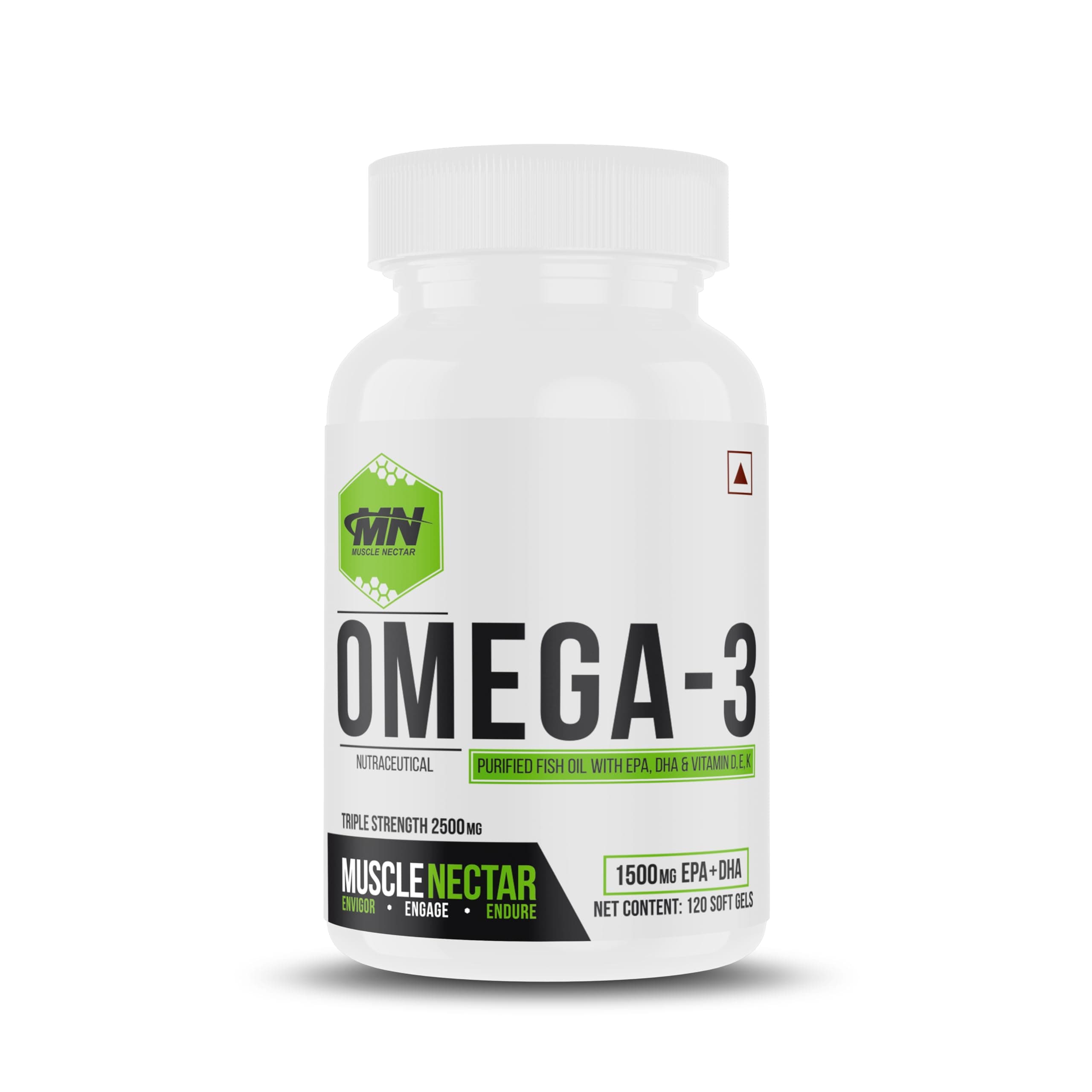 Muscle Nectar (MN) Omega 3 Fish Oil Triple Strength 2500mg for Men & Women - Molecularly Distilled (1500mg EPA/DHA) (120 Soft gels)