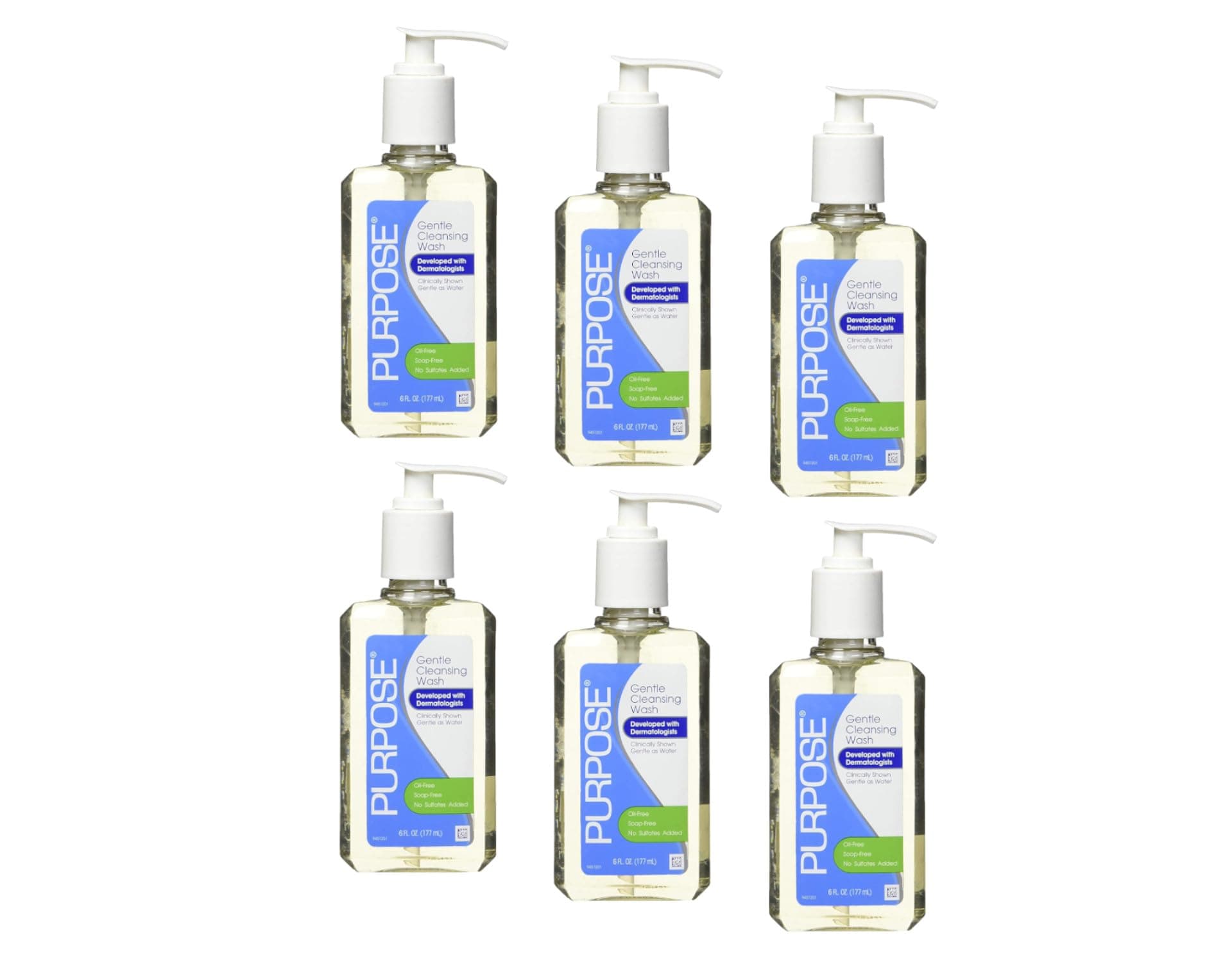 Gentle Cleansing Wash For All Skin Types, Gentle As Soap, Removes Dirt, Oil, and Makeup Without Over-Drying, Pump Bottle, 6 Fluid Ounce (Pack of 6)