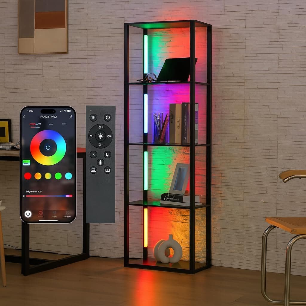 RGB Floor Lamp with Shelves Fancy Pro, Dimmable Display Shelf Lamp with Color Temperature Control, App & Remote, Bright Long-Lasting Integrated LED
