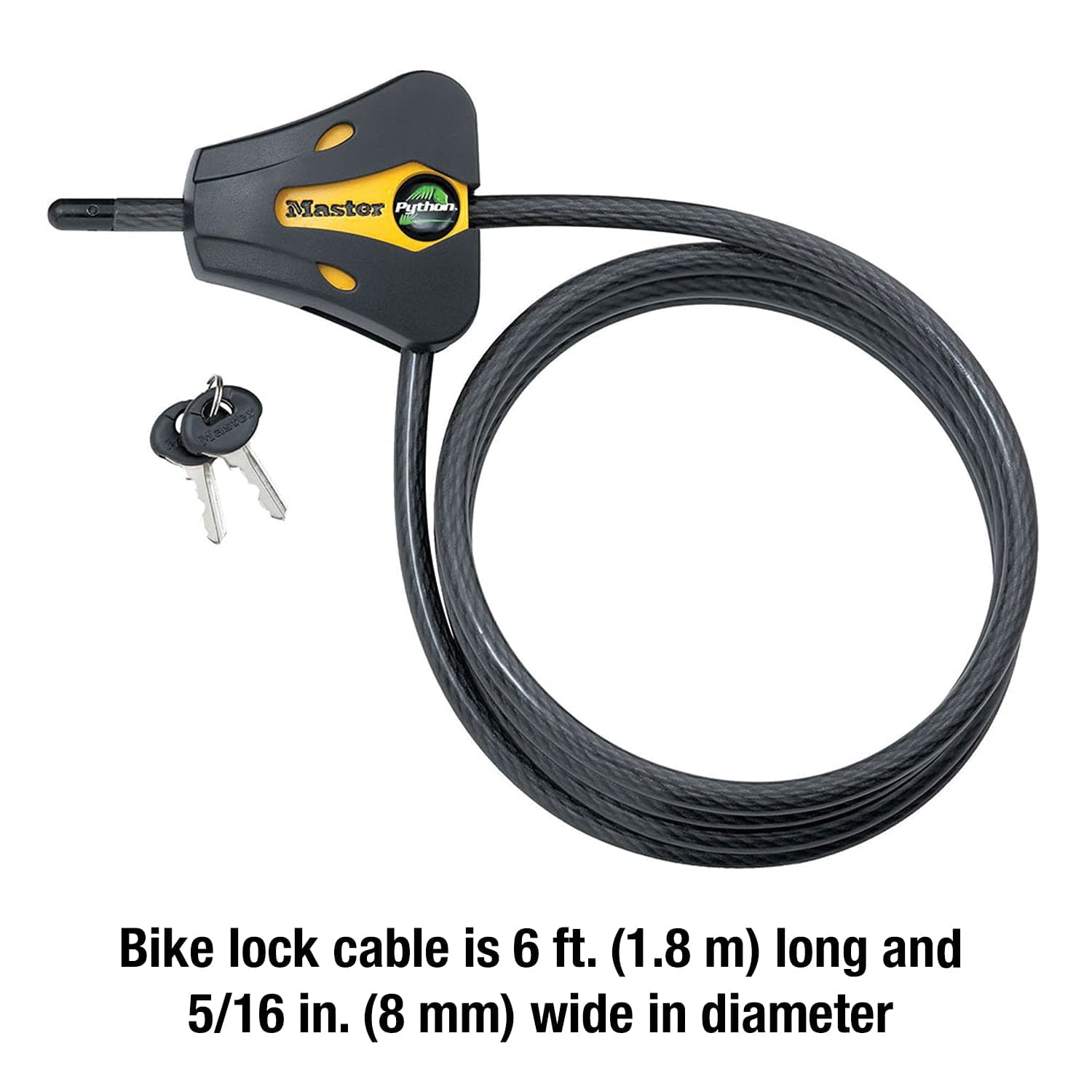 Master Lock 8419DPF Python Cable Lock with Key, 1 Pack, Black and Yellow, 6' x 5/16" diameter