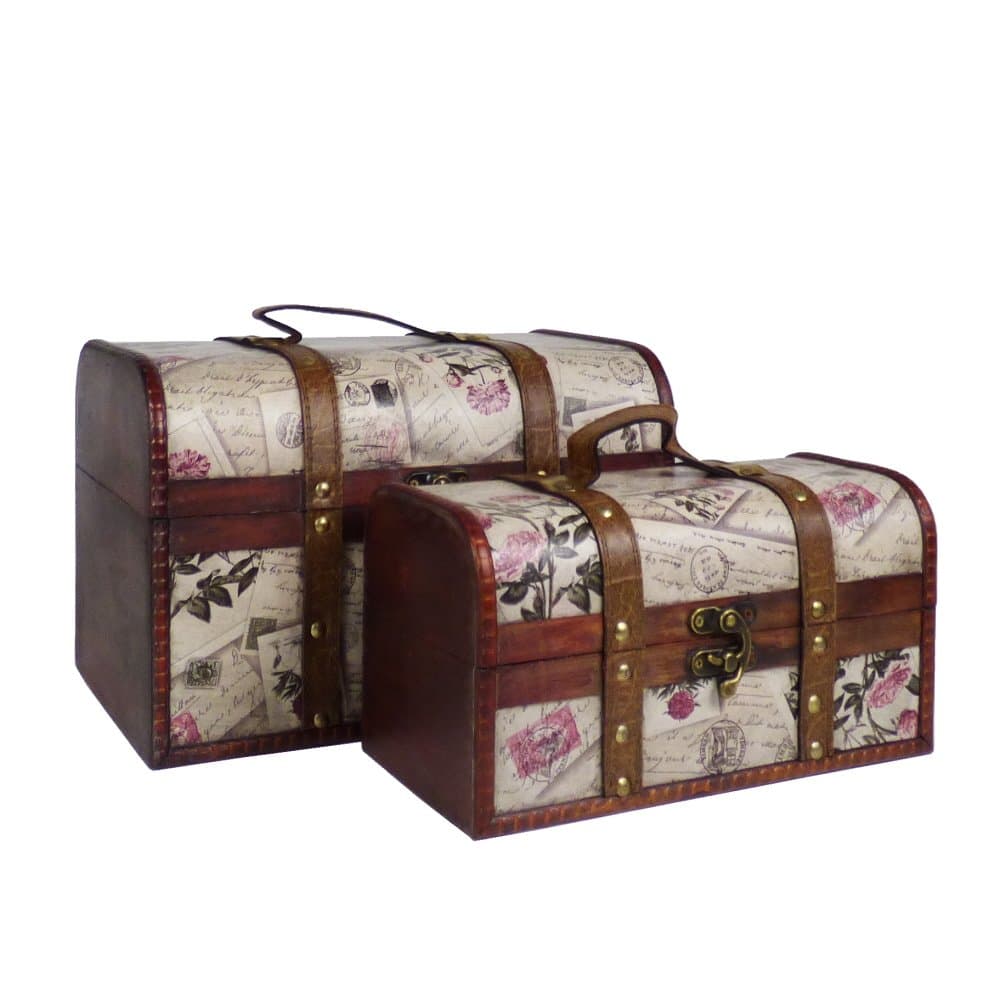 Fine Gifts 2 Wooden Treasure Chest Storage Trunks in our 'Message in a Box' Design Gift ideas for Christmas, Birthday, Mum, Grandma