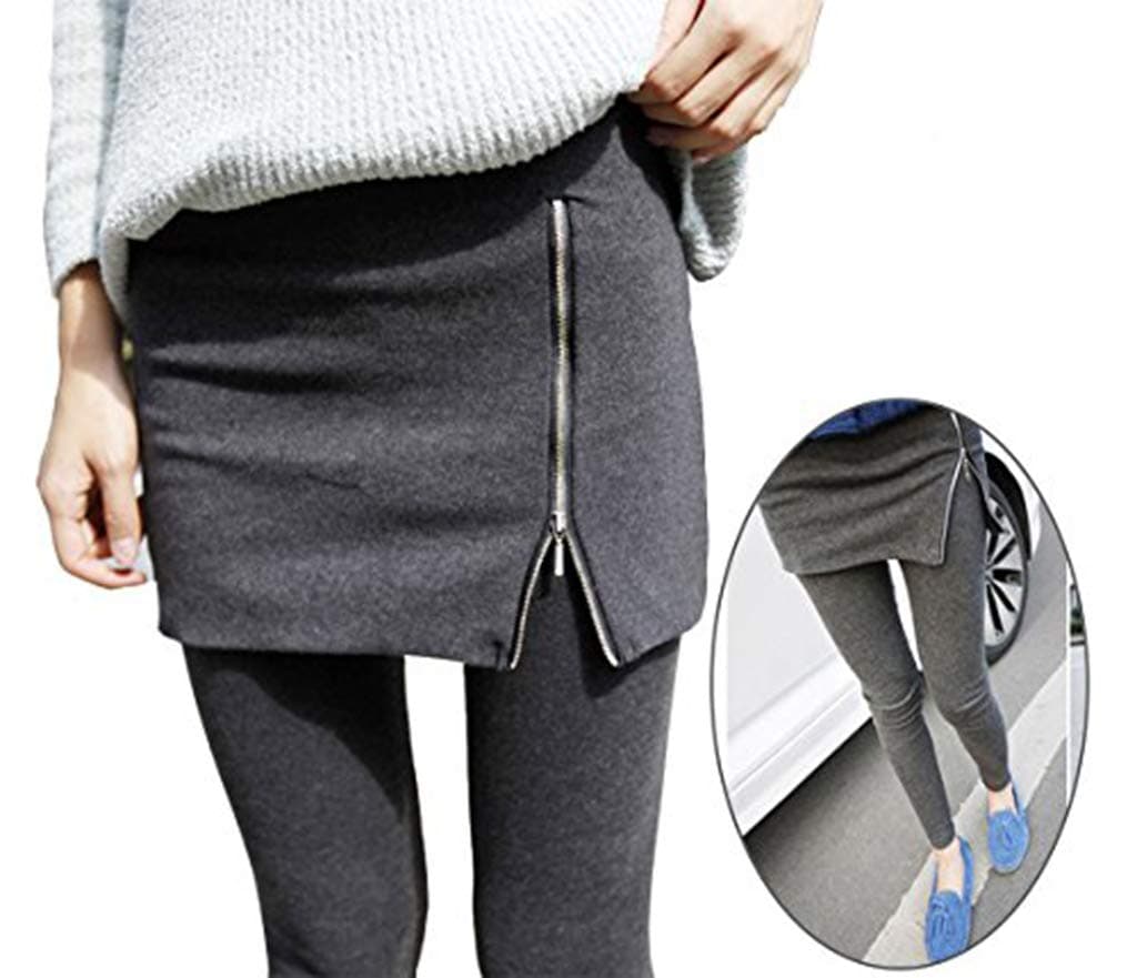 Lxbin Women's Winter Warm Cotton Culottes Side Zipper Skirts Pants One Size Dark Gray