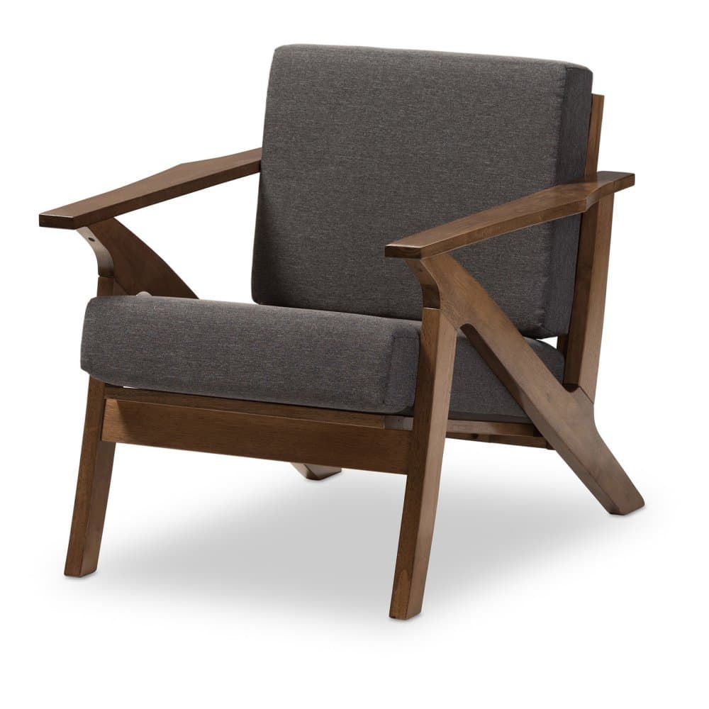 Baxton Studio Cayla Lounge Chair Grey/Mid-Century/Walnut Brown