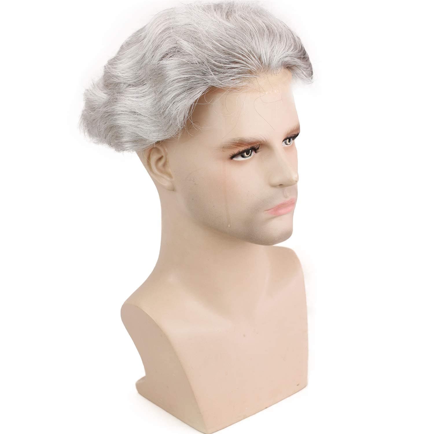 Men's Toupee Monofilament Net with PU around Base European Virgin Human Hair Lace Front Mens Hairpiece Hair Replacement System 10"×8" 10% 1B Mixed 90% Grey Color